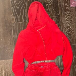 DANIELLE GUIZIO Cropped Red Zip Hoodie Set